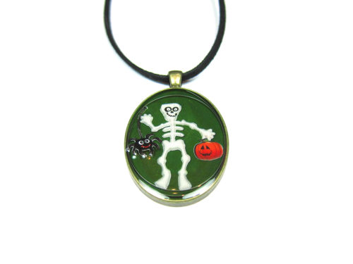 Inel realizat manual – Halloween Skeleton with Spider and Pumpkin.